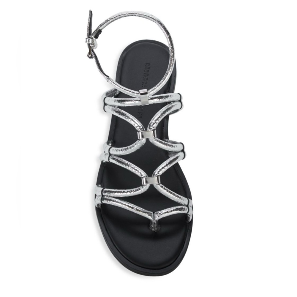 REBECCA MINKOFF Sarle Metallic-Strap Sandal Flats Size 6.5